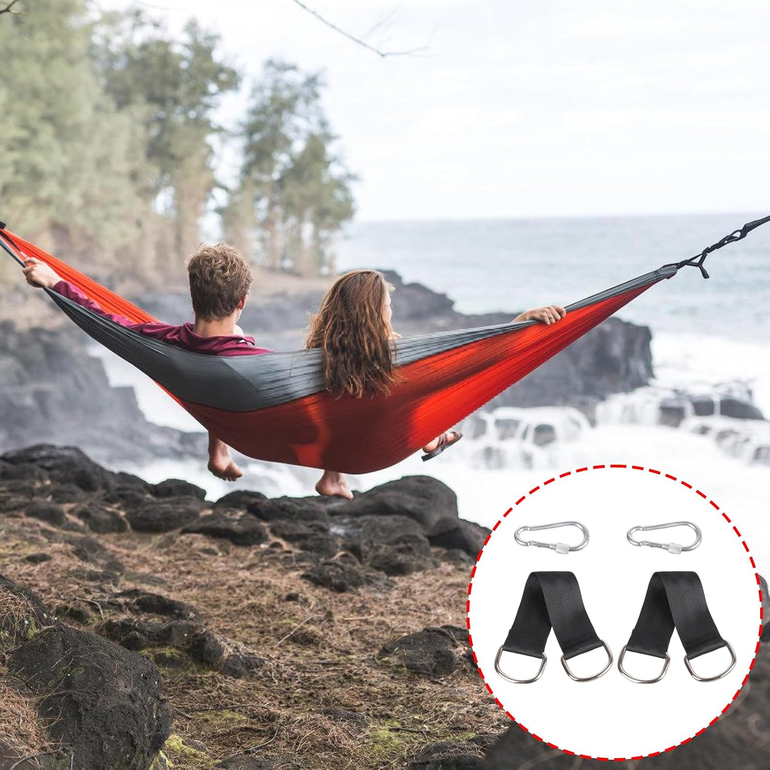 Hammocks Rope High Strengths Tree Hanging Swing Fixing Strap for Gym and Camping Use with Carabiners Heavy Type Polyester Strap