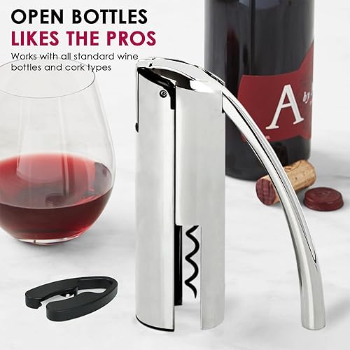 Miniatura 8 de KAYCROWN Abridor de vino, sacacorchos de palanca vertical de acero inoxidable con cortador de lámina, espiral extra y caja de regalo premium,