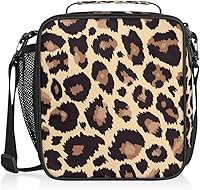 Vista 9 de Pardick Lonchera con estampado de leopardo para niños, estudiantes, con estampado de piel de leopardo, con correa ajustable para el hombro, lonchera