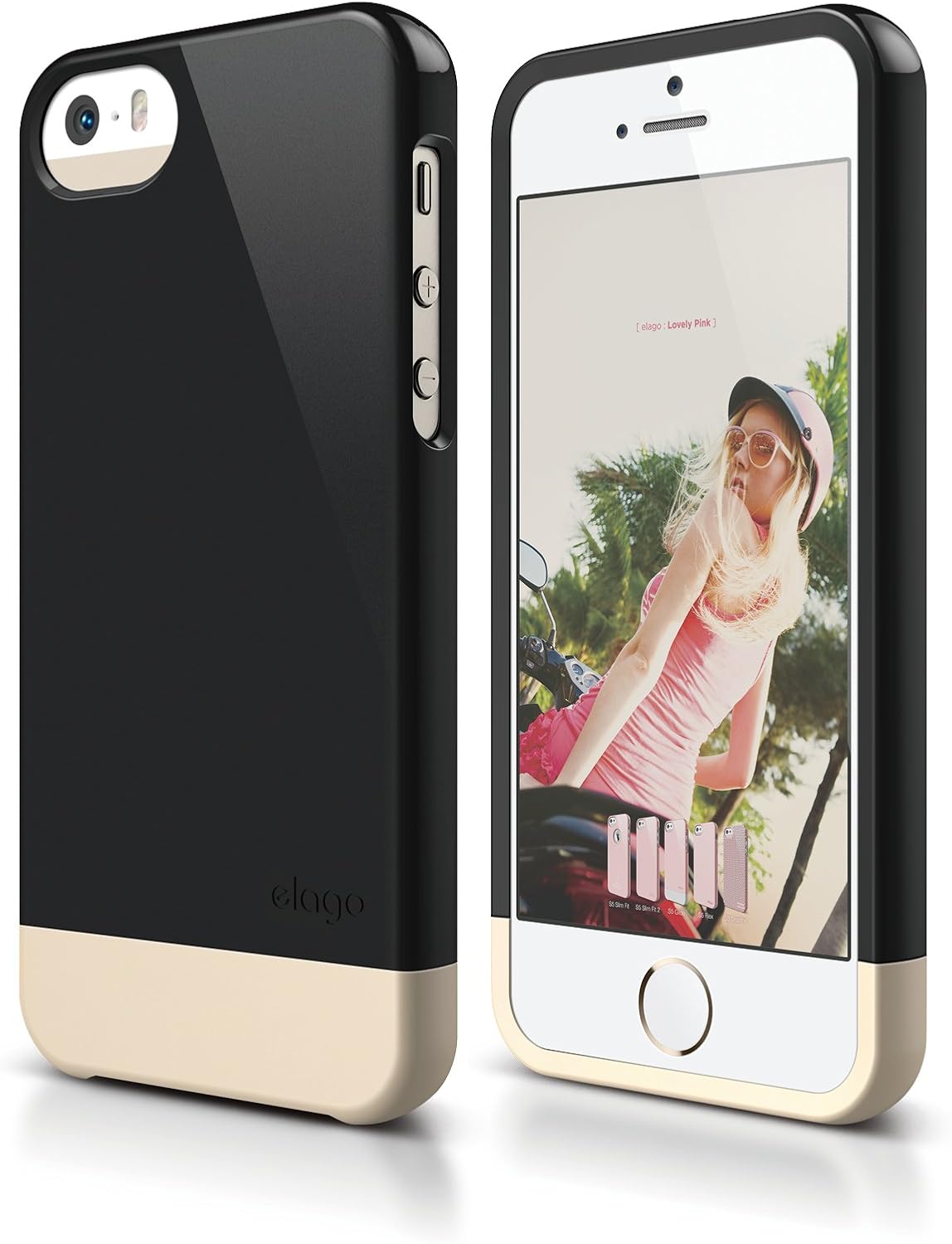 iPhone SE case, elago® [Glide-Limited][Black/Champagne Gold] - [Mix and Match][Premium Armor][True Fit] - for iPhone SE/5/5S
