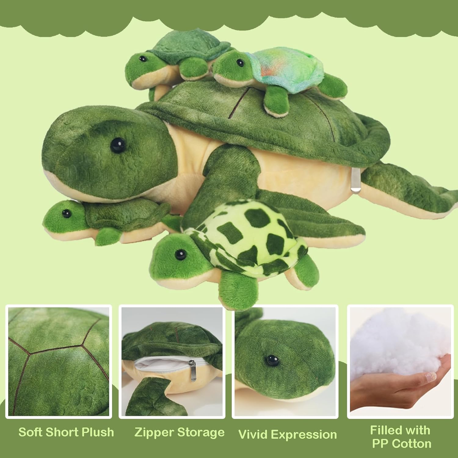 5 PCS Sea Turtle Stuffed Animals with Babies, 12" Mommy Stuffed Turtle Plush Toy with 4 Babies Turtles Inside, Big Ocean Tortoise Plushies Pillow Gifts for Kids Easter Birthday Christmas Party Favors