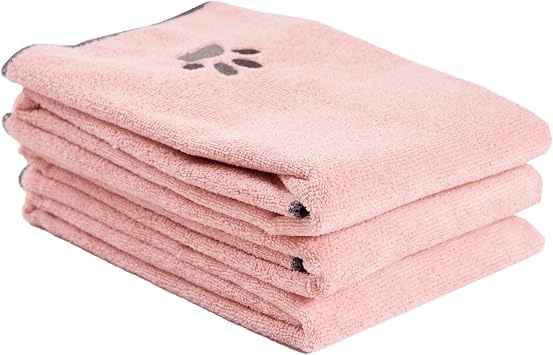 Ritz Premium Embroidered Microfiber Pet Towel 3-Pack, 18" x 28", Highly Absorbent, Fast-Drying, Long-Lasting, Super Soft 80% Polyester and 20% Polyamide Pet Cloth, Blush Pink