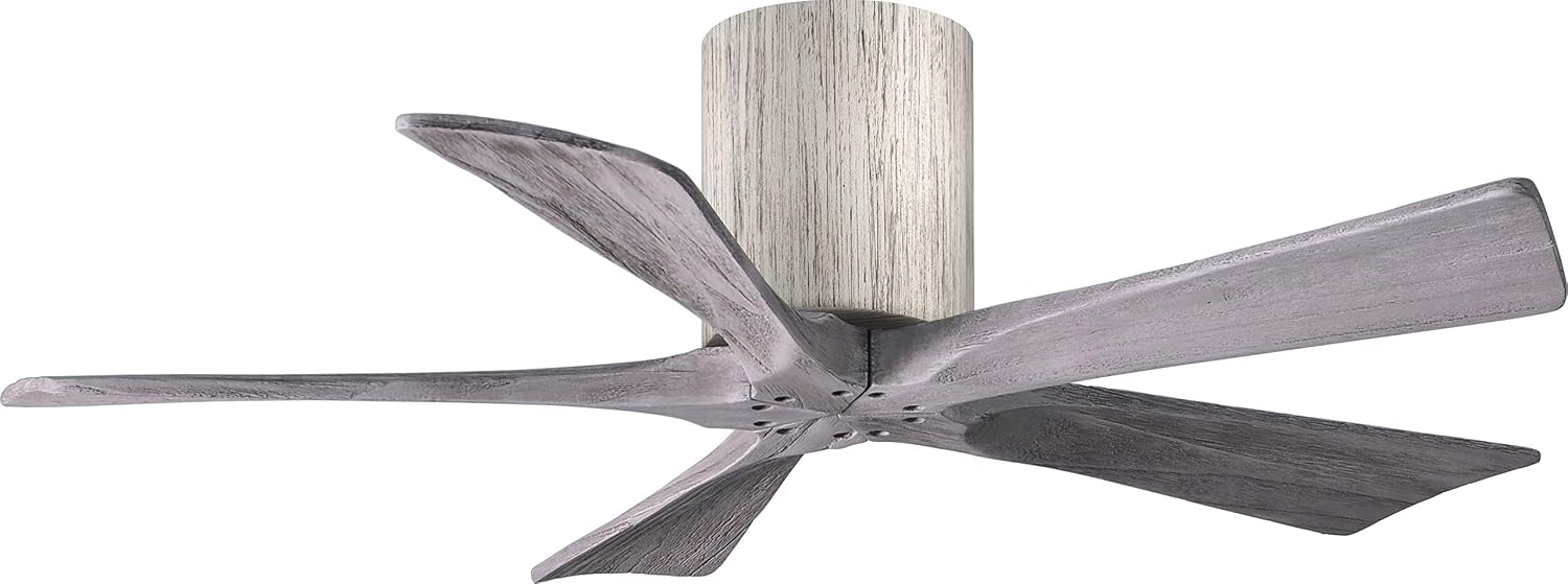 Matthews IR5H-BW-BW-42 Irene Damp Rated 42" Flush Mount Ceiling Fan with Remote & Wall Control, Silent DC Motor, 5 Solid Wood Blades, Barn Wood Tone