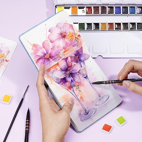 Miniatura 6 de Lightwish Diario cuadrado de acuarela, 100% algodón, 140 libras, sin ácidos, 24 hojas de prensa en frío, cuaderno de bocetos de papel Watecolor para