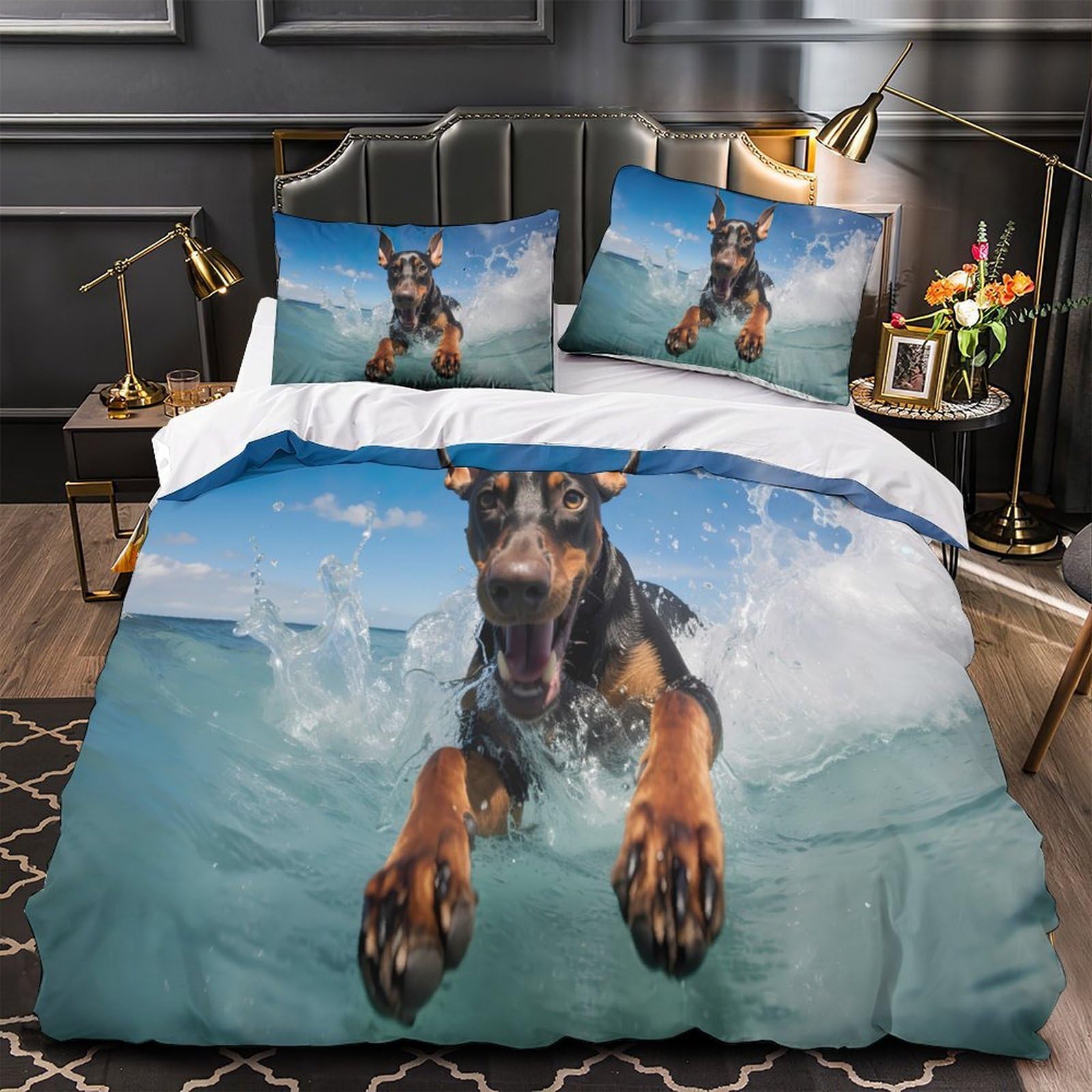 Parure de lit chien microfibre douce pour stopper les allergies nocturnes lit King