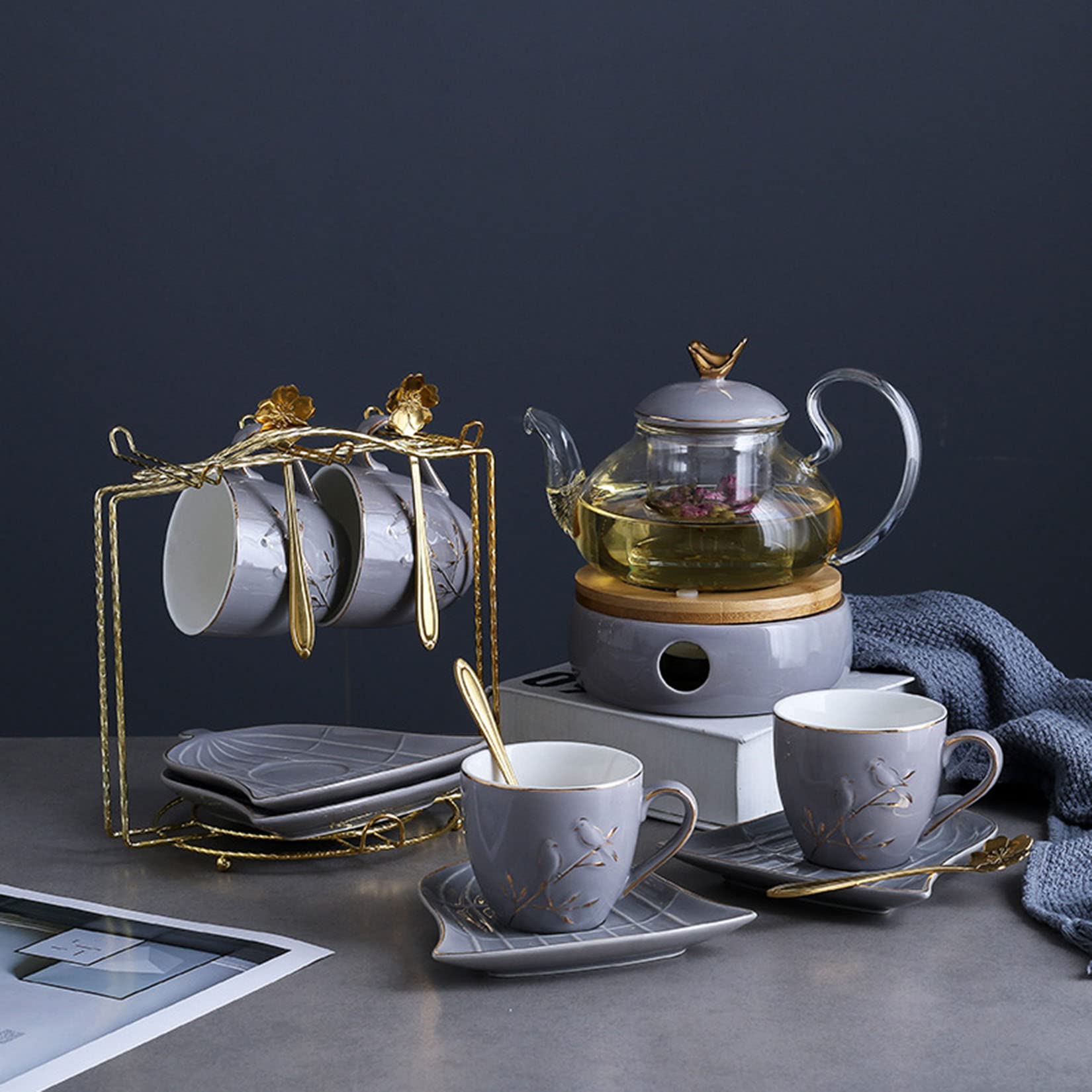Ceramiczny zestaw do herbaty porcelanowy kawy serwis 4 owocowy czajniczek popołudniowa herbata świeca może podgrzewać świąteczne dla dorosłych kobiet na przyjęcie herbaciane prezenty,B