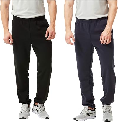 TEX2FIT 2-Pack Men's Jogging Pants with Side Pockets, Elastic Bottom, Soft Fleece Sweat Pants