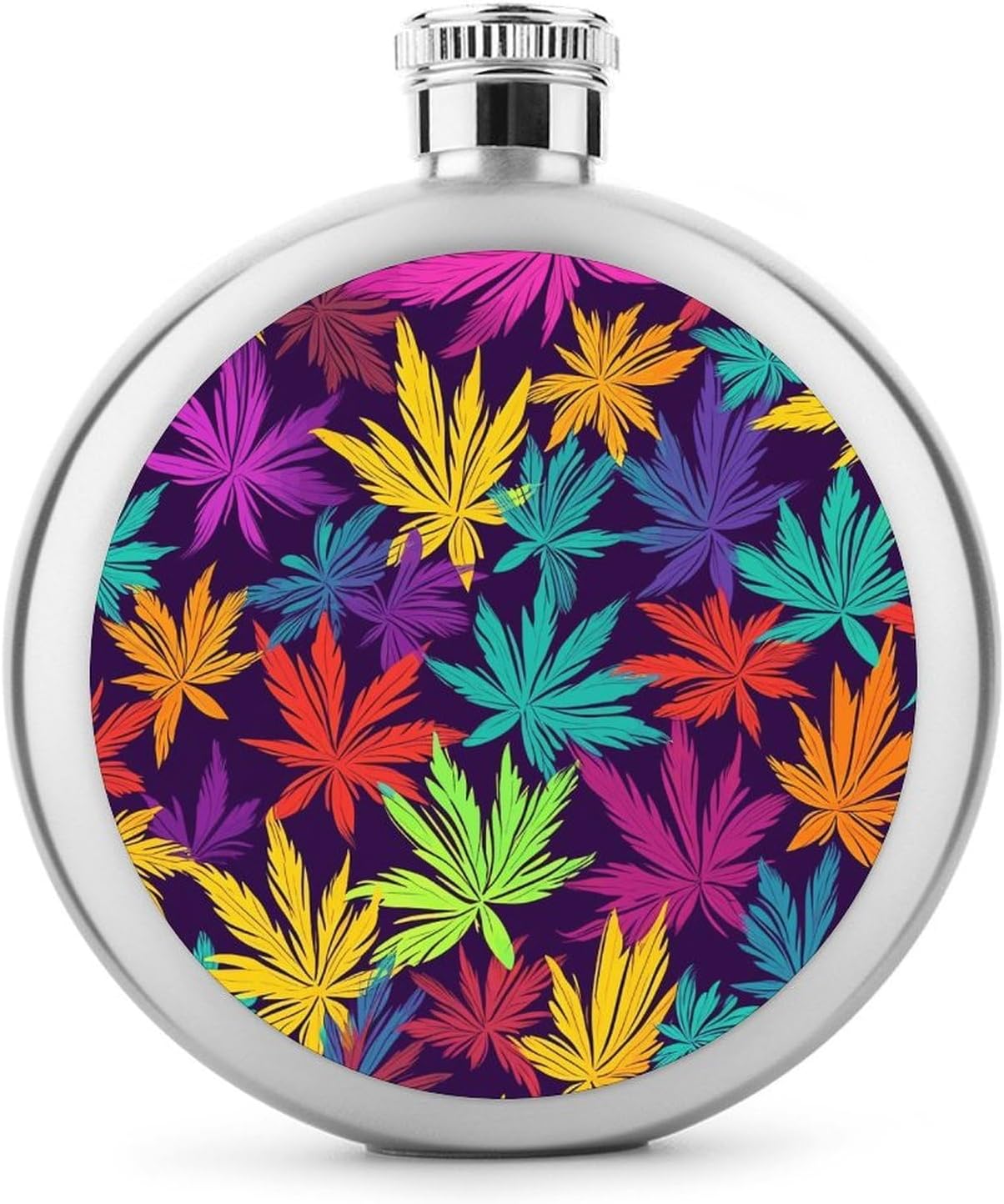 Bright Colorful Weed Pattern Hip Flask Flask for Liquor for Men 5 OZ Stainless Steel Hip Flasks Portable Whiskey Flasks for Outdoor Camping Hiking Climbing, Father's Day Gift for Men