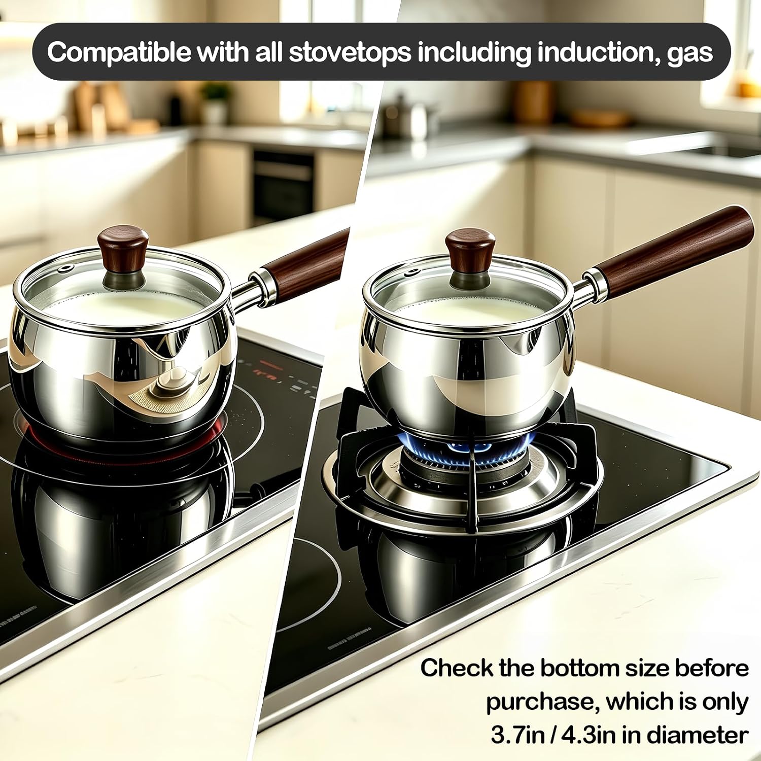 Milk Pot Stainless Steel Milk Warmer Pot with Lid, 0.8 QT Saucepan
