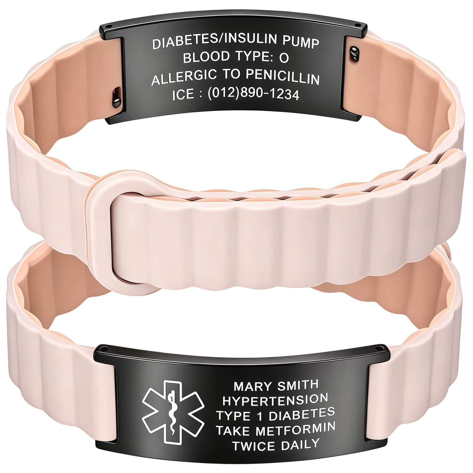 Custom Medical Alert Bracelets for Women Men, Engraved Medical ID Tag with Adjustable Waterproof Silicone Band, Personalized Emergency Bracelet for Diabetes, Allergies &amp; Health Conditions