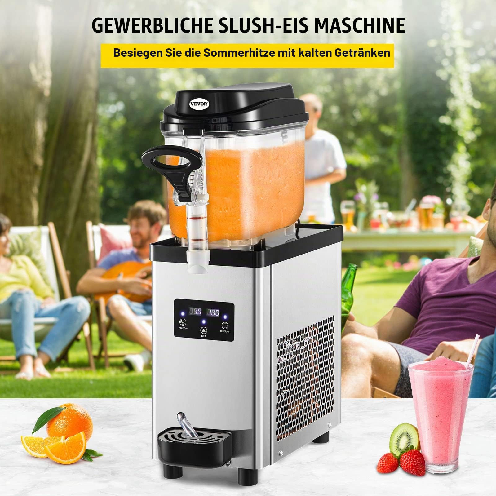 VEVOR Kommerzielle Slushy-Maschine, 6L Tassen Einzelschüssel Slush Ice Maschine, 300W 220V, Edelstahl Margarita Smoothie Frozen Drink Maker, Slushie Maschine für Supermärkte, Cafés, Restaurants, Bars