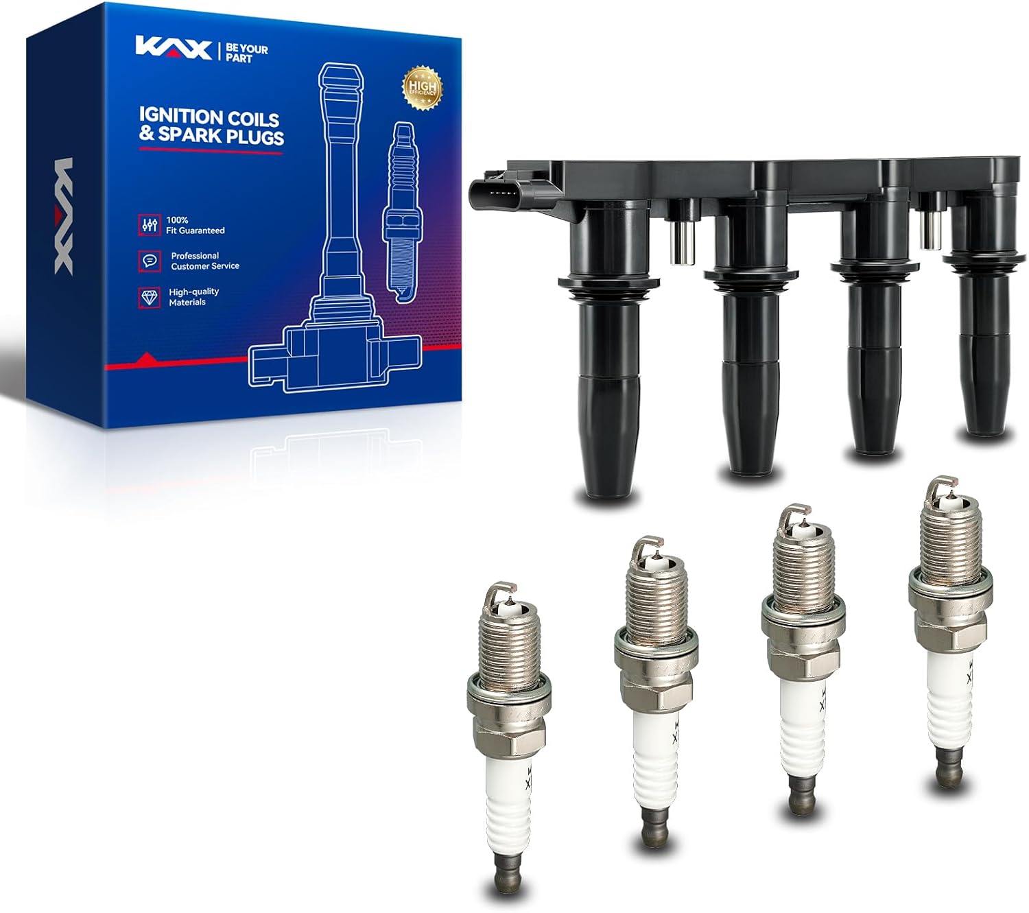 OEM Performance Set of UF620 Ignition Coils & 4 * 4504 Double Iridium Spark Plug Compatible with 2002-2011 Camry, 2004-2008 RAV4, 2001-2007 Highlander 2.4L