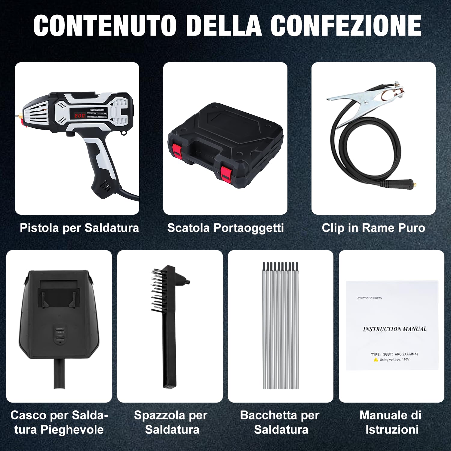 VOBOR Saldatrice Inverter Elettrodo, 200A ARC Saldatrice Portatile con Invertitore IGBT, Display Digitale LCD, Regolazione di Corrente Variabile, Saldatore Elettrico per 1,6-3,2mm Barre Saldatrici