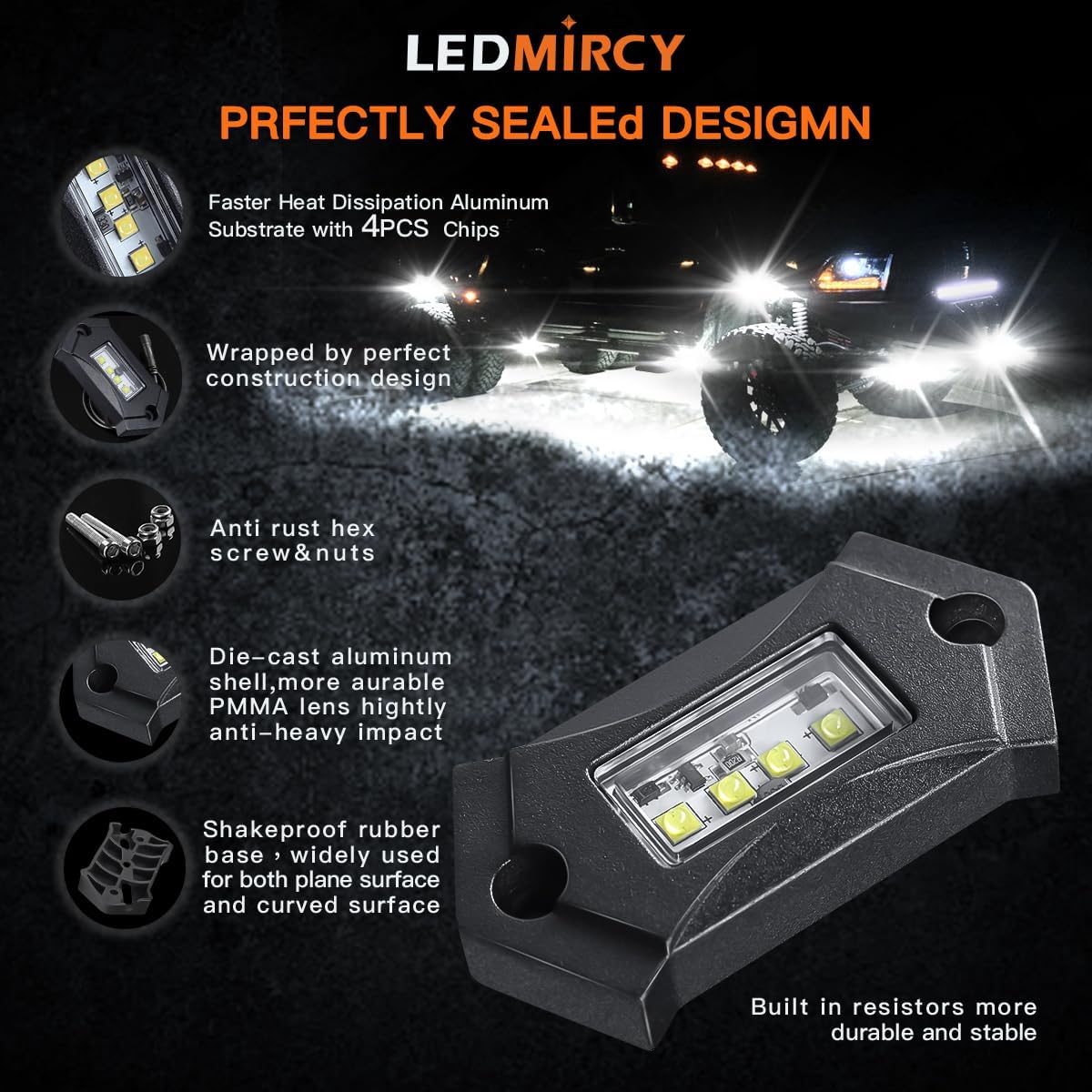 LEDMIRCY R3 Pure White Rock Lights Kit with Rocker Switch Wire Harness 12PCS LED Rock Lights White for Offroad Trucks ATV UTV SUV Underglow Light High Power Trail Rig Light Under Body