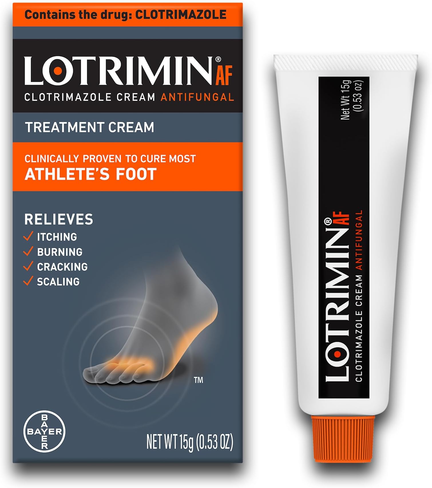 AF Cream for Athlete's Foot, Clotrimazole 1% Antifungal Treatment, Clinically Proven Effective Antifungal Treatment of Most AF, Jock Itch and Ringworm, Cream, .53 Ounce (15 Grams)
