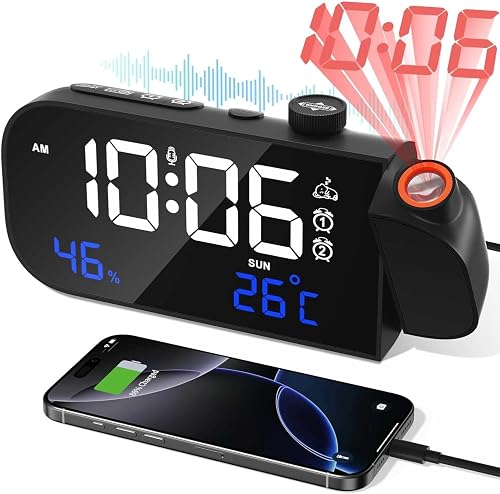 MOSUO Radio Reveil Projection Plafond, Digitale Reveil Matin Horloge Numérique,LED