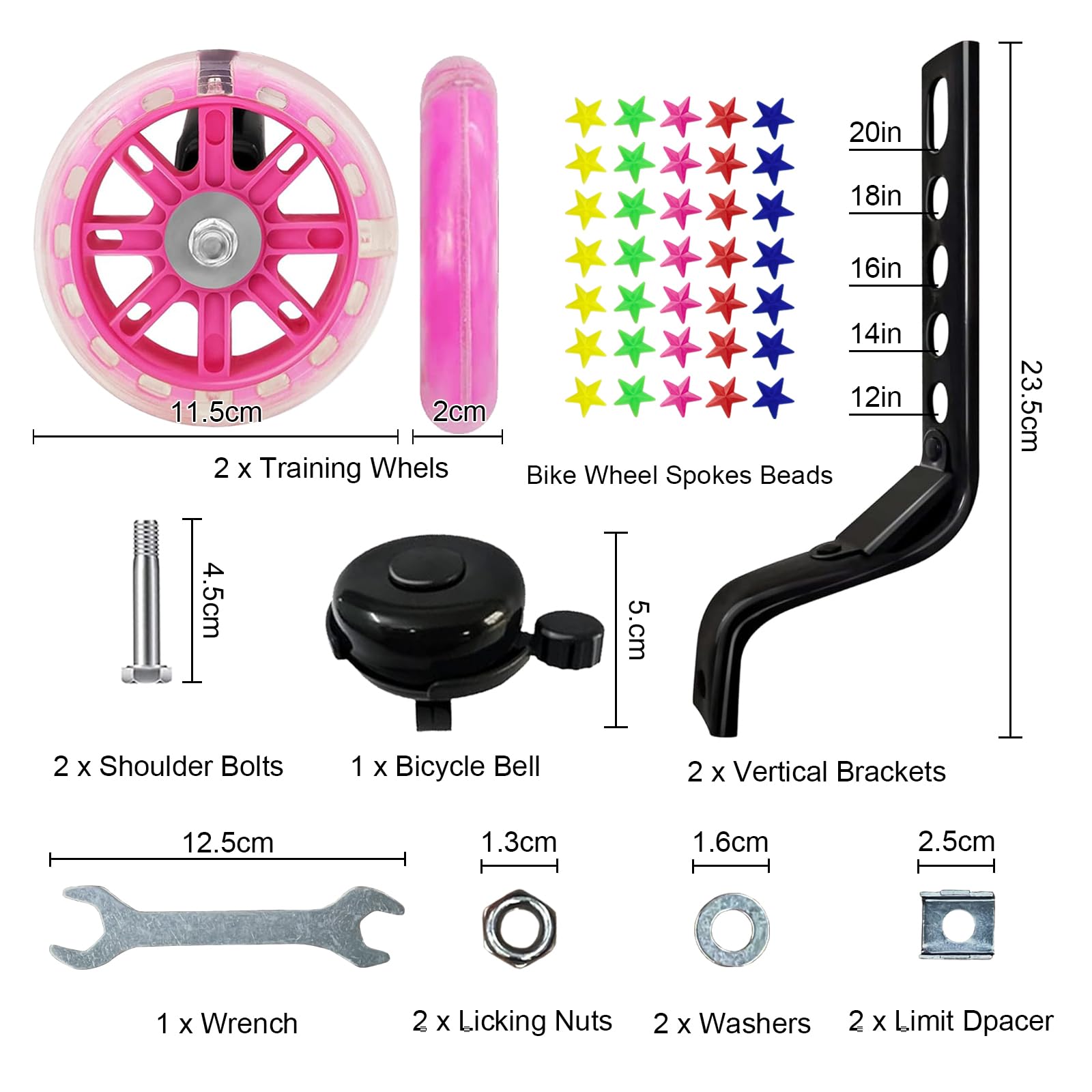 Stabilizzatori per Bicicletta per Bambini,Ruote da Allenamento per Flash Bicicletta,Ruote Laterali Bici Bambino,Rotelle Universali, Le Rotelle Regolabili Aiutano i Principianti (Rosa)