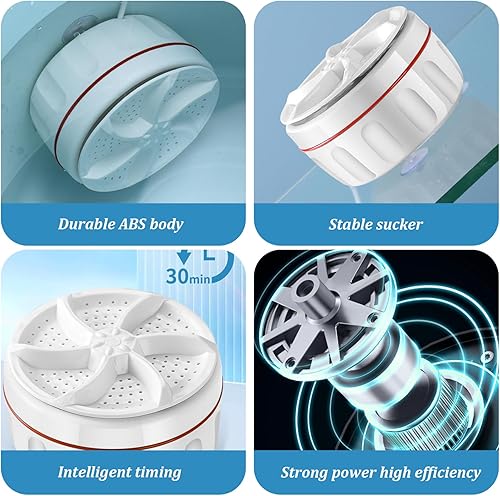 Miniatura 6 de Mini lavadora 3.5x2.6 30min USB Power Round Mini Lavadora con succión de bajo ruido rotación unidireccional sumergible Mini lavadora para