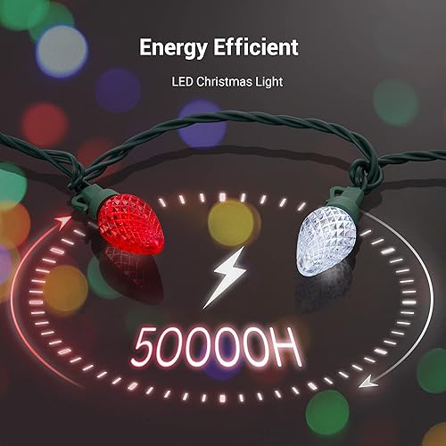Miniatura 4 de DEWENWILS C7 Luces LED de Navidad para exteriores, 33.3 pies, 50 luces LED, decoraciones al aire libre para árbol de Navidad, patio, jardín, patio,