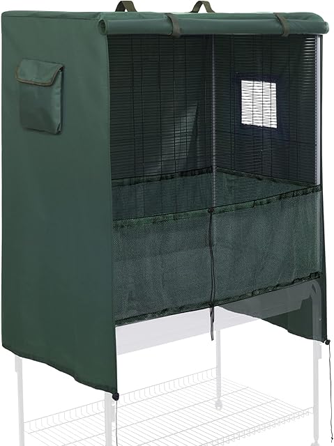 FRANK PRESSIE XL Durable Bird Cage Cover with Seed Catcher Thick Waterproof Breathable Blackout for Large Birdcage Good Night for Parrots Parakeets, Dark Green (BCC-SC)