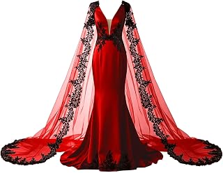 Mermaid Wedding Dresses with Cape Gothic Black Lace Appliques Brides Dresses V Neck Wedding Gown with Train