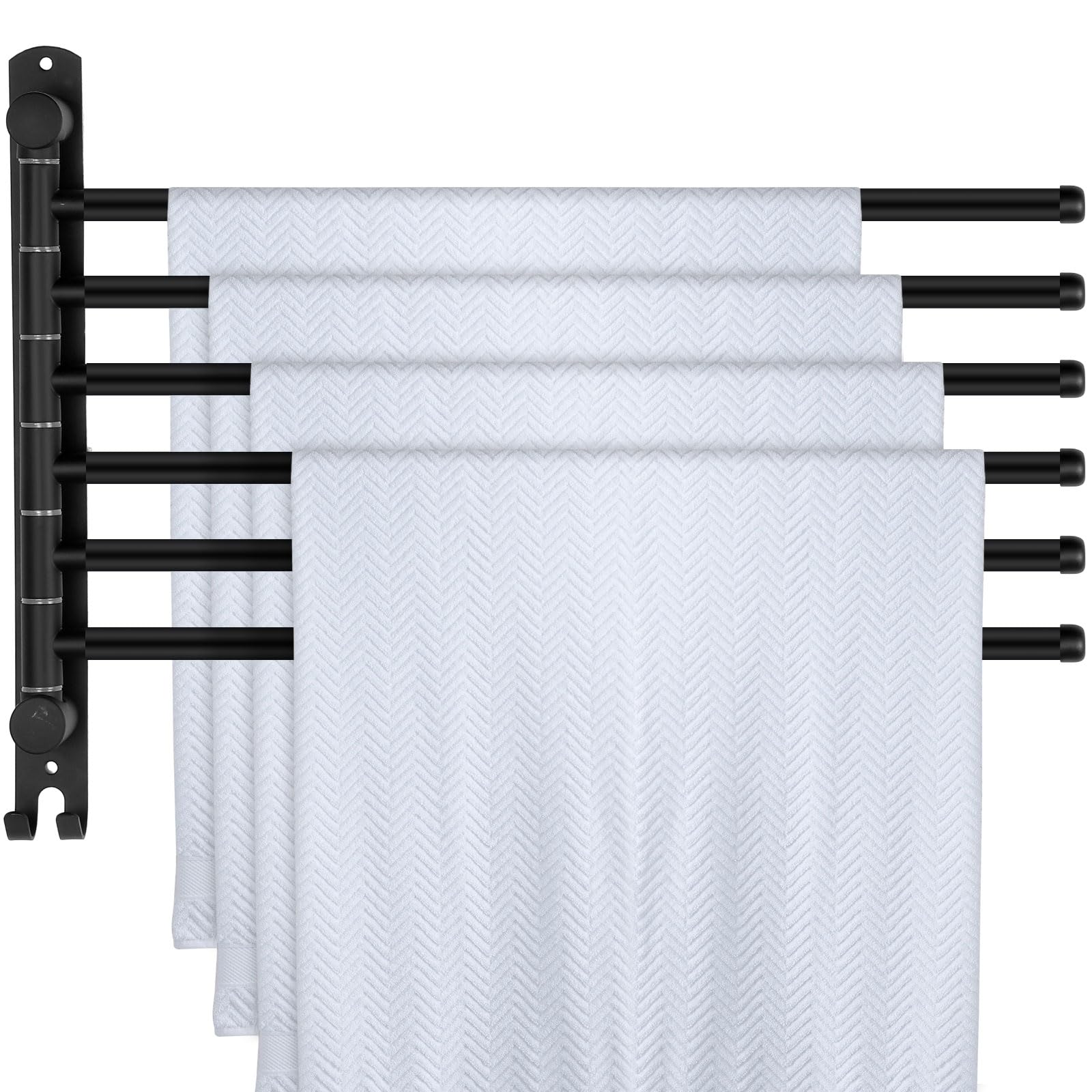 Teenyyou Toallero giratorio de acero inoxidable 304 de 16 pulgadas, 6 brazos, toallero de baño, ahorro de espacio, soporte para toallas de piscina, barra giratoria para colgar en la pared con gancho