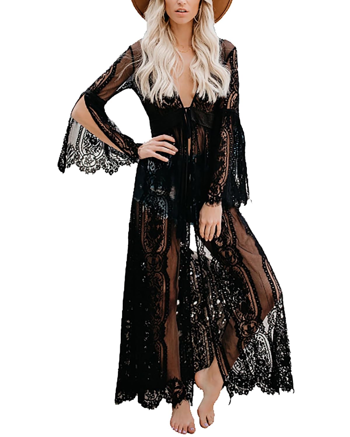 Bsubseach Women Sexy Lace Crochet Open Front Swimsuit Beach Long Kimono Cover Ups - Review, Price and Buying Guide