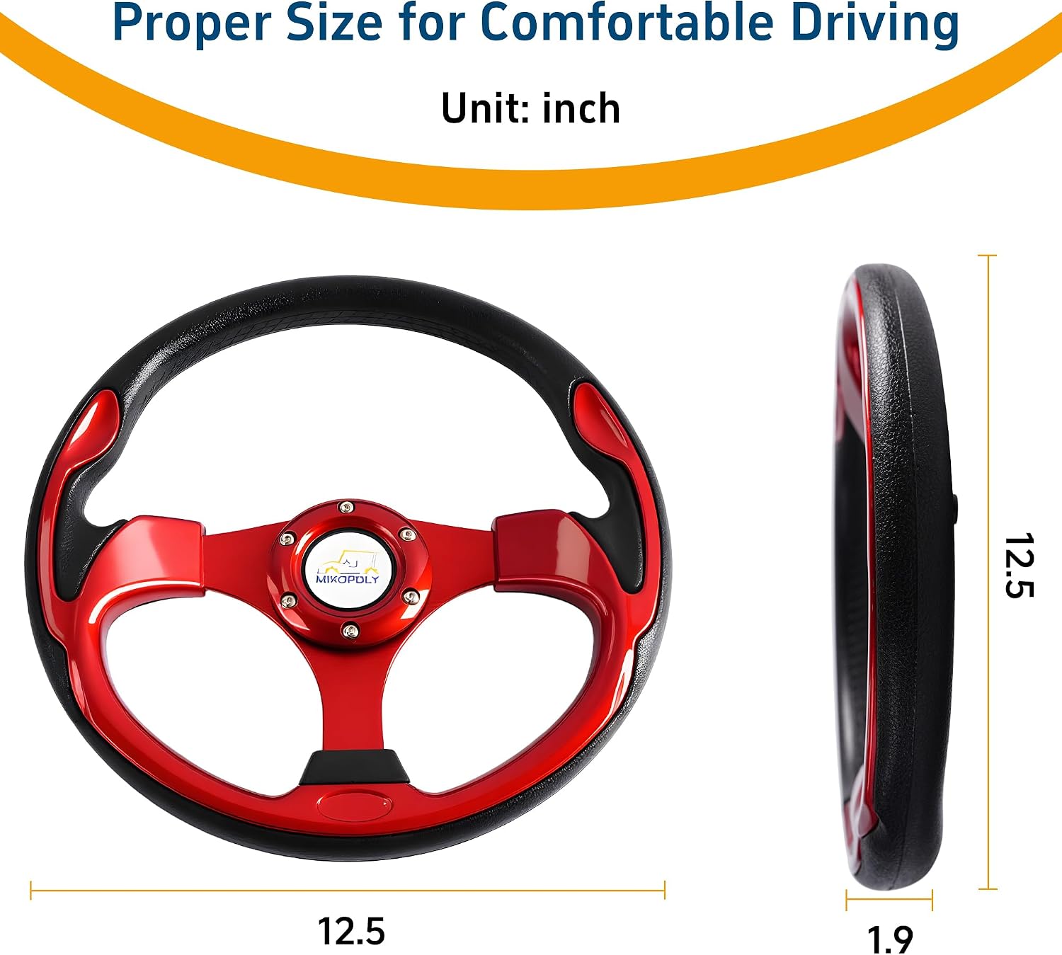 12.5" Universal Golf Cart Steering Wheel fits Club Car DS/Precedent/Onward/Tempo, Yamaha, and EZGO TXT/RXV Golf Cart, Anti-Slip and Good Grip (Red)