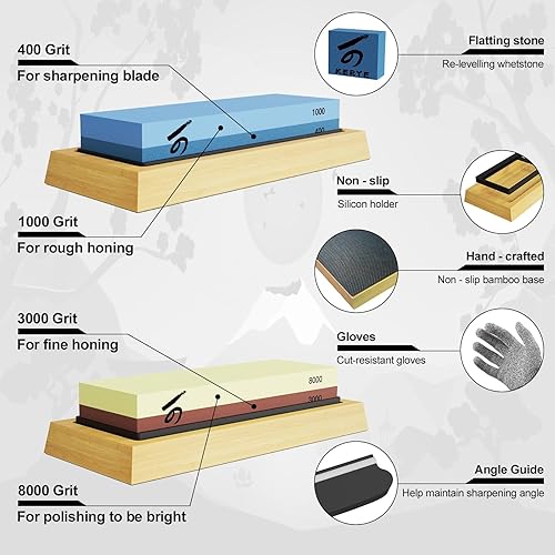 Miniatura 2 de KERYE - Juego de piedras para afilar cuchillos, kit de herramientas profesional de afilado japonés para afilar, grano 4 lados 4001000 30008000
