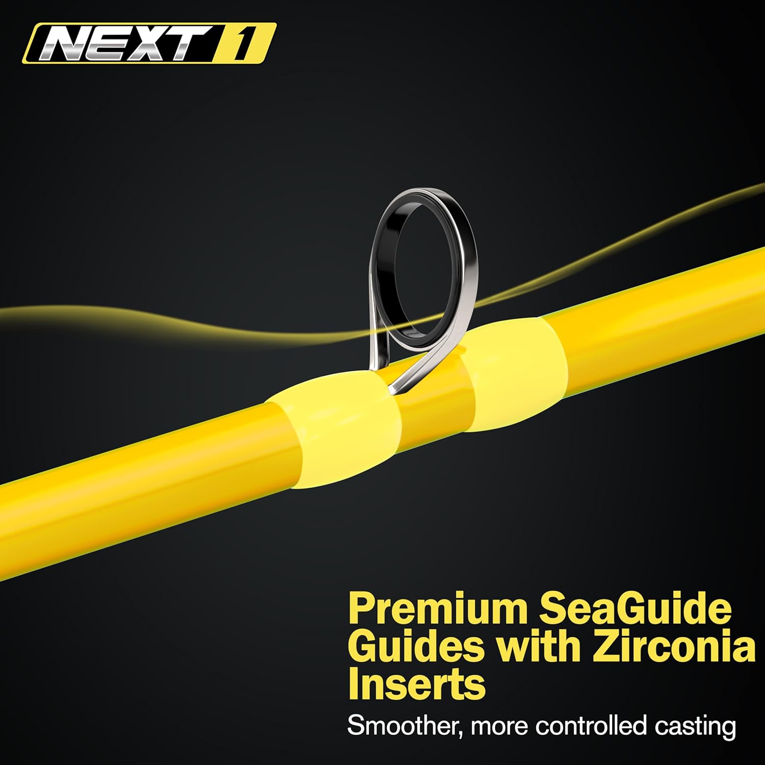 Next 1 Freshwater Bass Fishing Rod, 6'8"-7'6", 20/30-Ton Graphite, SeaGuide Zirconia Guides, 1-Piece Baitcaster Rod for Crankbait, Swimbait, BFS