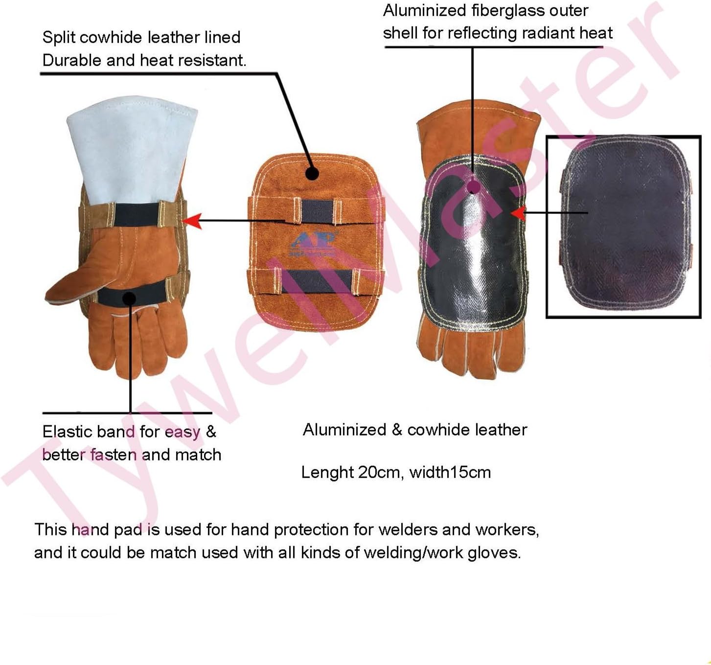 Welding Gloves' Pad High Heat Protection Pad Aluminized & Cowhide Leather Anti Flame Stitching Sparking Shield Welding Pad (2)