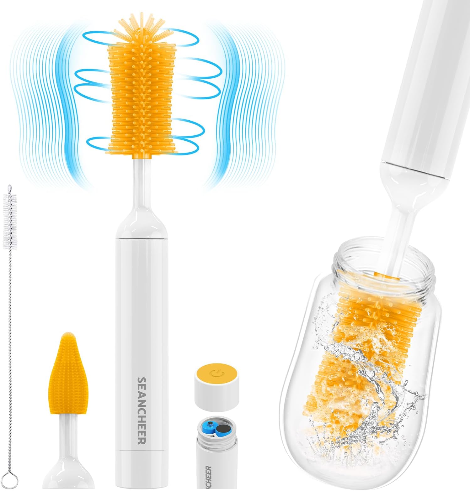Electric Bottle Brush Cleaner, Waterproof Electric Baby Bottle Brush Cleaner, AA Battery-Powered & 360° Wrist-Friendly, with Silicone Bottle/Nipple/Straw Brush, Perfect Essentials for New Parents