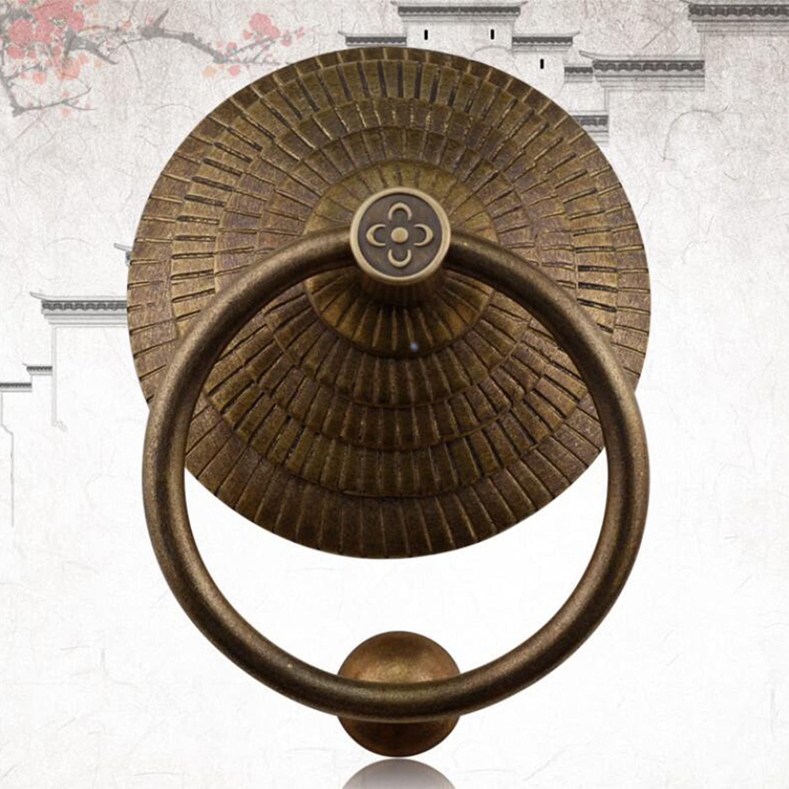 Kołatka do bram w stylu vintage, Klamka do drzwi w stylu retro w okrągłe paski do frontu willi, mosiężne akcesoria dekoracyjne do drzwi(10.5cm diameter)