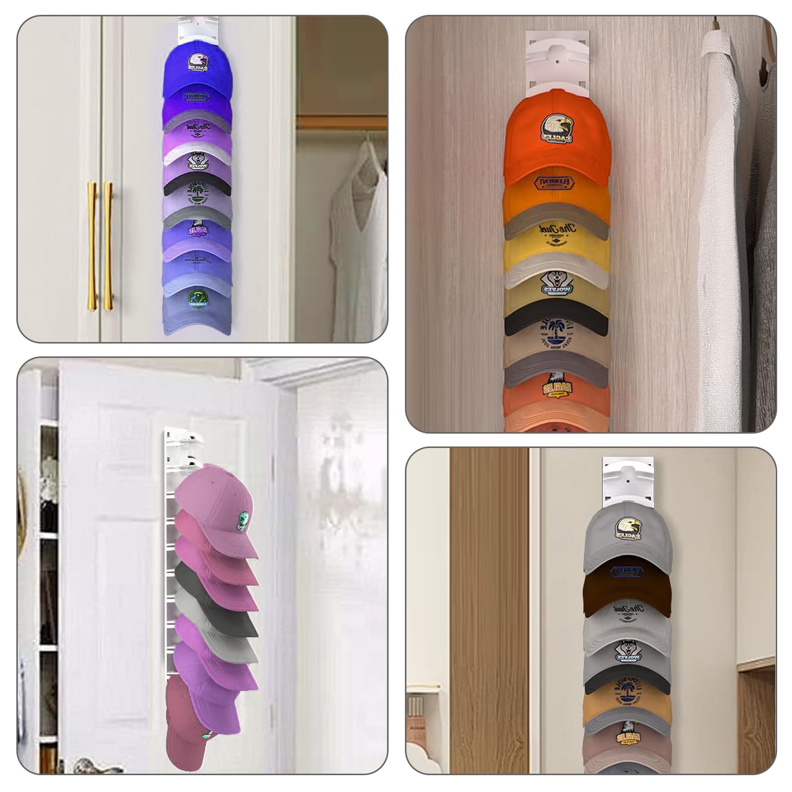 Porta Cappelli Bianco 2 Pezzi | Appendiabiti da Parete per Cappelli con Adesivo Forte & Fori per Viti, Fino a 20 Cappelli per Armadio Porta Camera