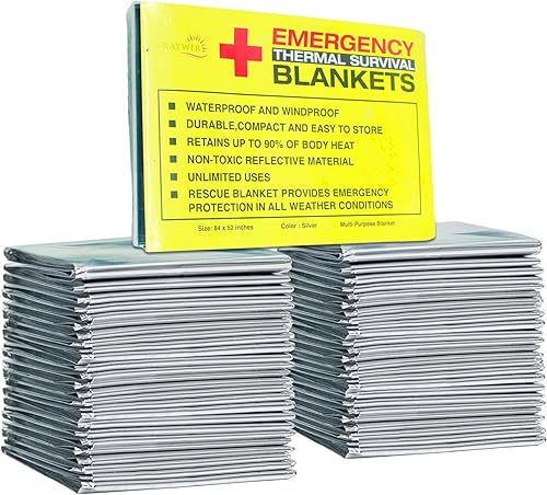 Miniatura 4 de Rawyer - Mantas térmicas de supervivencia de emergencia (paquete de 10), mantas Mylar para exteriores, campamento, senderismo, clima duro, hojas