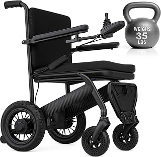 Vive Lightweight Electric Wheelchair for Adults - Foldable Power Wheel Chair - Collapsible, Folding, Ultralight, Motorized, Light Weight Travel Senior Carbon Fiber Mobility Aid - Weighs 35 lbs