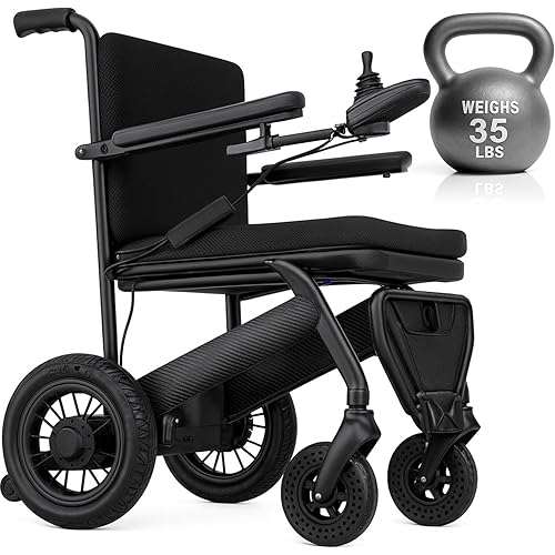 Vive Lightweight Electric Wheelchair for Adults - Foldable Power Wheel Chair - Collapsible, Folding, Ultralight, Motorized, Light Weight Travel Senior Carbon Fiber Mobility Aid - Weighs 35 lbs