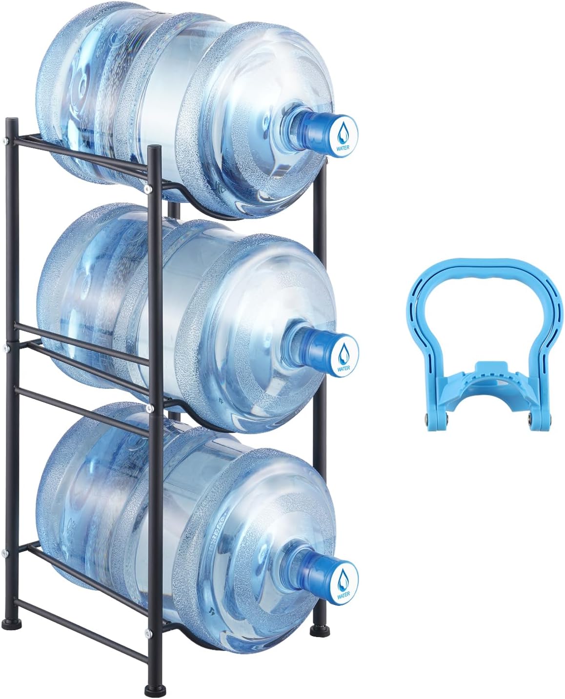 VEVOR 3 Tiers Water Jug Holder, 5 Gallon Water Bottle Holder, Single Row Water Bottle Rack for 3 Bottles, Heavy Duty Water Jug Rack for Kitchen, Office, Living Room, Black