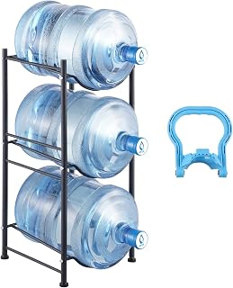 VEVOR 3 Tiers Water Jug Holder, 5 Gallon Water Bottle Holder, Single Row Water Bottle Rack for 3 Bottles, Heavy Duty Water Jug Rack for Kitchen, Office, Living Room, Black