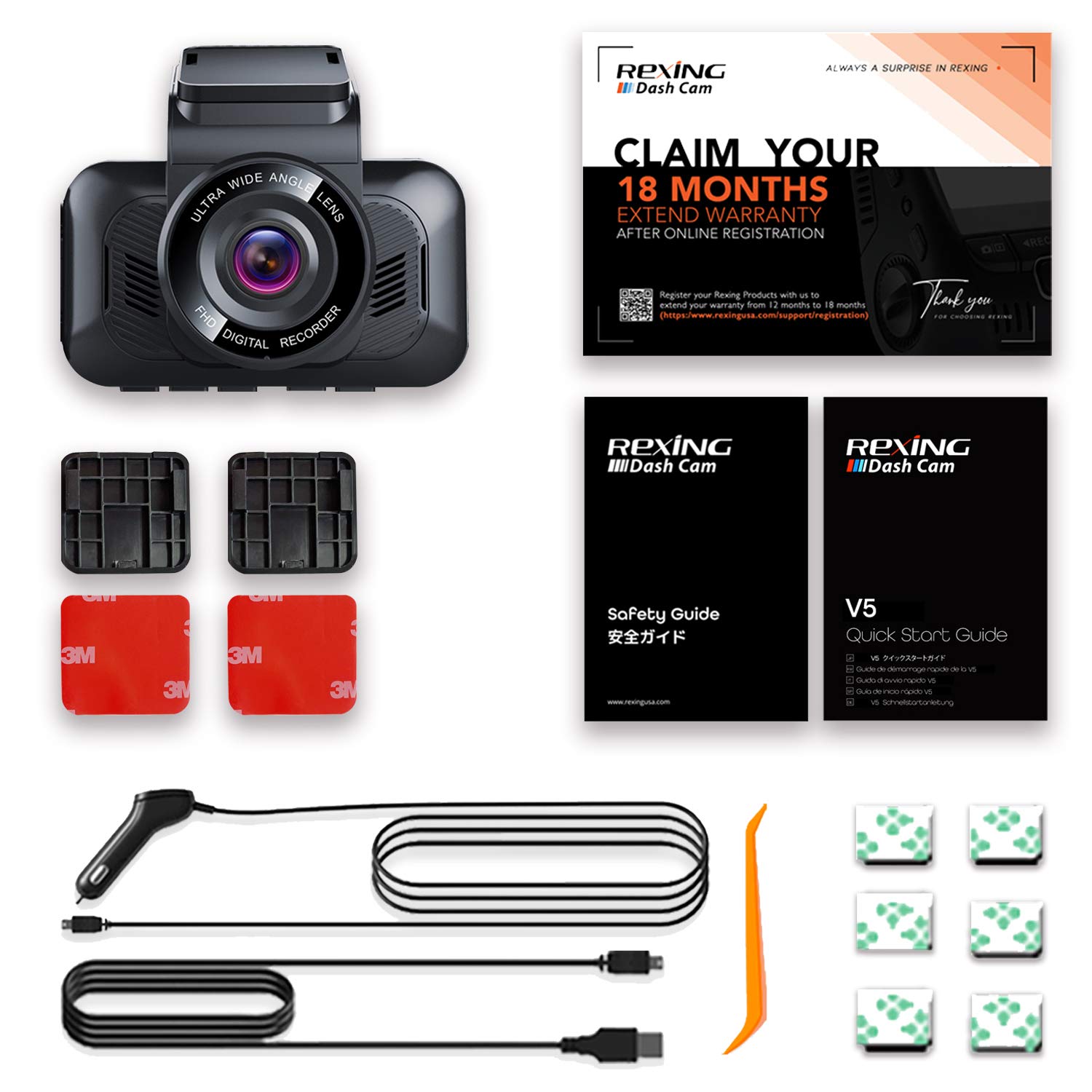 REXING V5 Dash Cam Premium 4K Modular Capabilities 3840x216030fps UHD