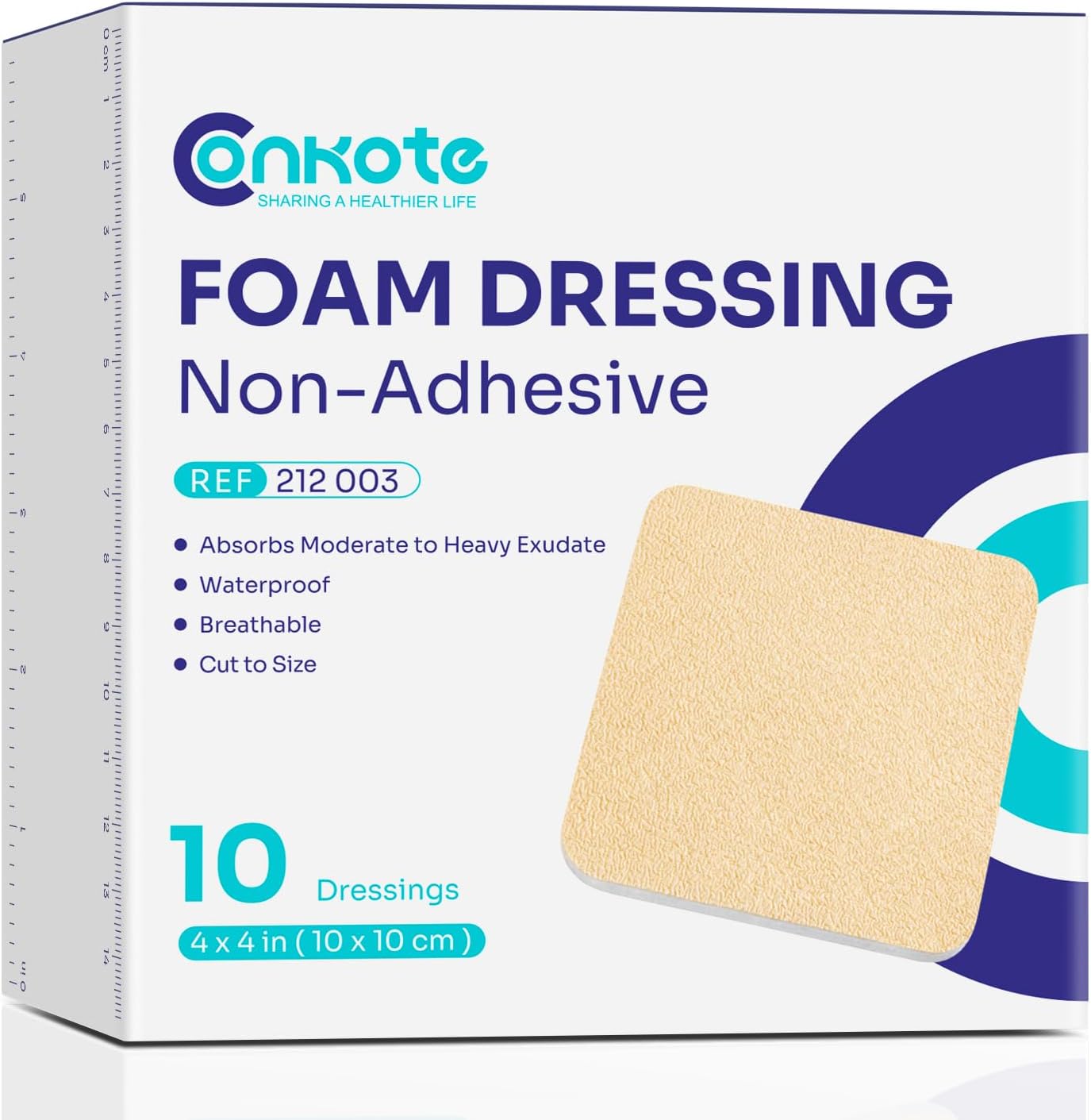 Conkote Foam Dressings Non-Adhesive Pads for Exudating Wounds 4"x4" 10 Pack