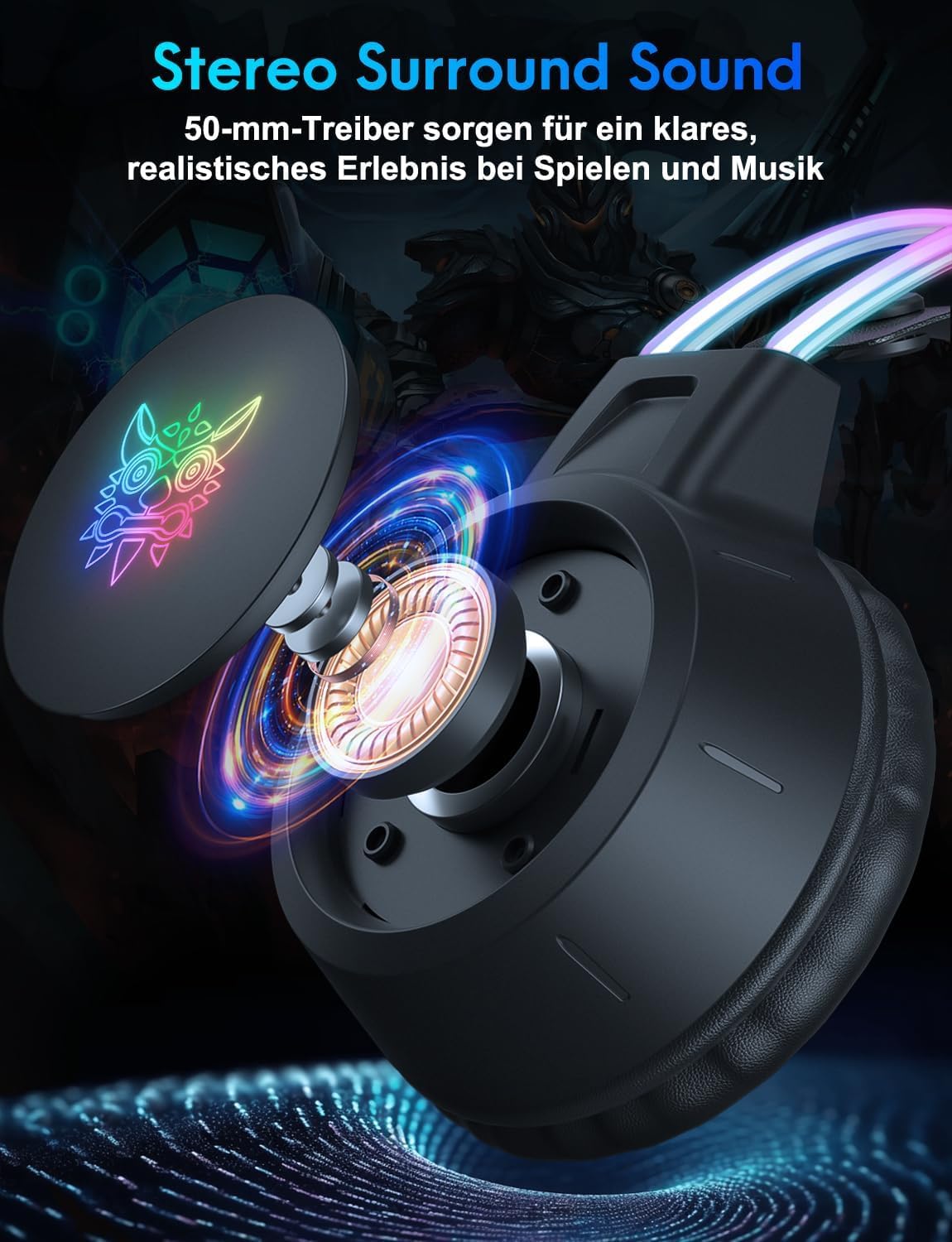 Cat Ear Gaming Headphones with Detachable Ears, RGB, 7.1 Surround Sound – Over-Ear Headphones with Microphone, Lightweight & Comfortable for Kids/Adults, Compatible with PC, PS4/PS5, Xbox One Series — view 2