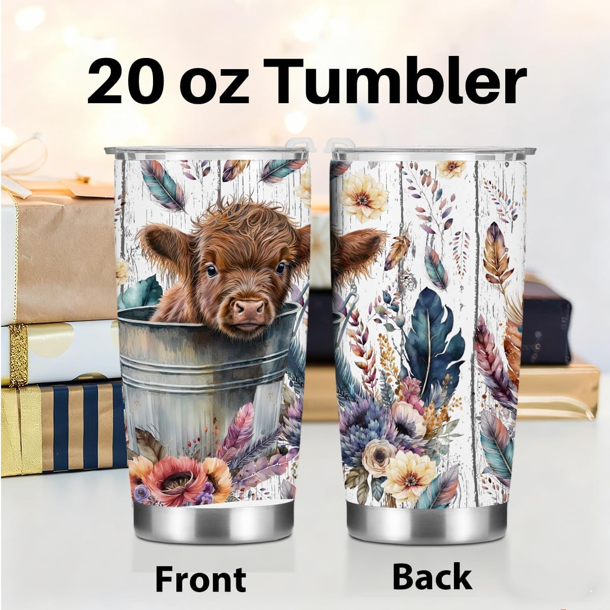 Cow Print Tumbler, Western Decor Gifts for Women Men Cow Lovers Girls Niece Friendship Birthday Christmas, Western Coffee Mug Stainless Steel Vacuum Insulated Double Wall Travel Cup with Lid,20oz