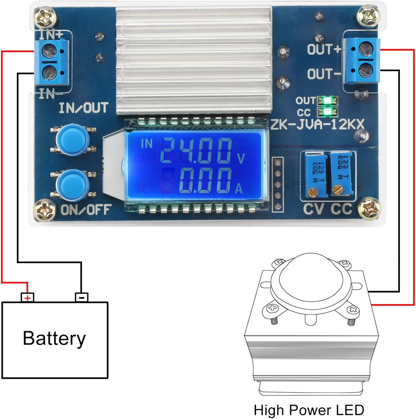 DROK DC Buck Converter, 5.3V-32V to 1.2V-32V 12A Adjustable Power Supply, 5v 9v 12v 24V 30V 32V Step Down Voltage Regulator with LCD Display Volt Transformer Reducer CC CV for RV Solar Panel Golf Cart