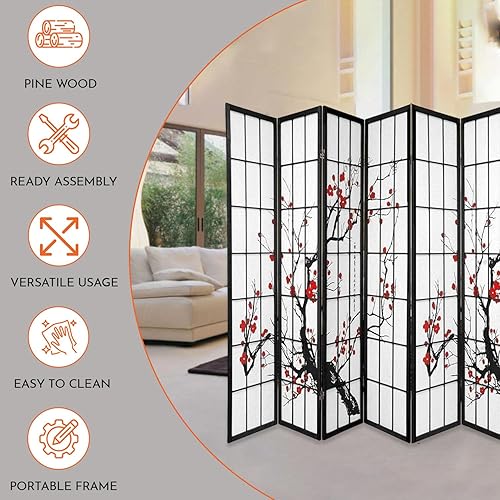 Miniatura 5 de Legacy Decor Biombo de 4 paneles para habitación con diseño de ciruelo en flor. Negro,Blanco,https://www.amazon.com/dp/undefined