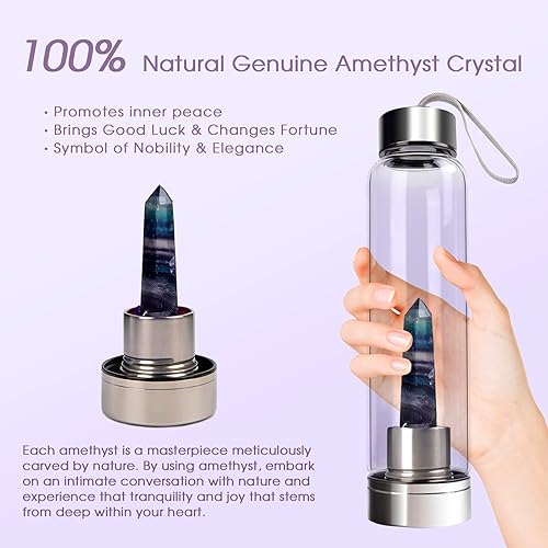 Miniatura 4 de ChezMax Botella de agua de cristal, botella de agua de vidrio con centro de cristal natural intercambiable, botella de agua de piedras preciosas de