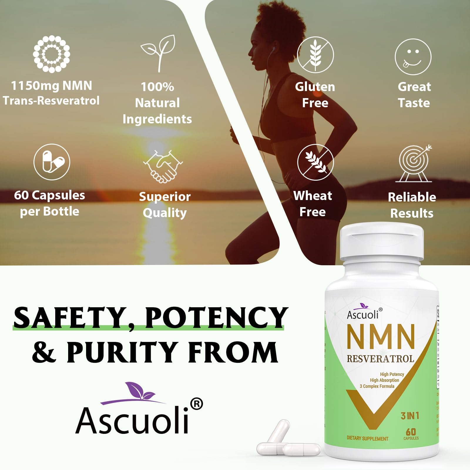 99% Pure NMN Resveratrol 1150mg per Serving, 3-in-1 NMN Supplement, 60 Caps — Amazon image 4