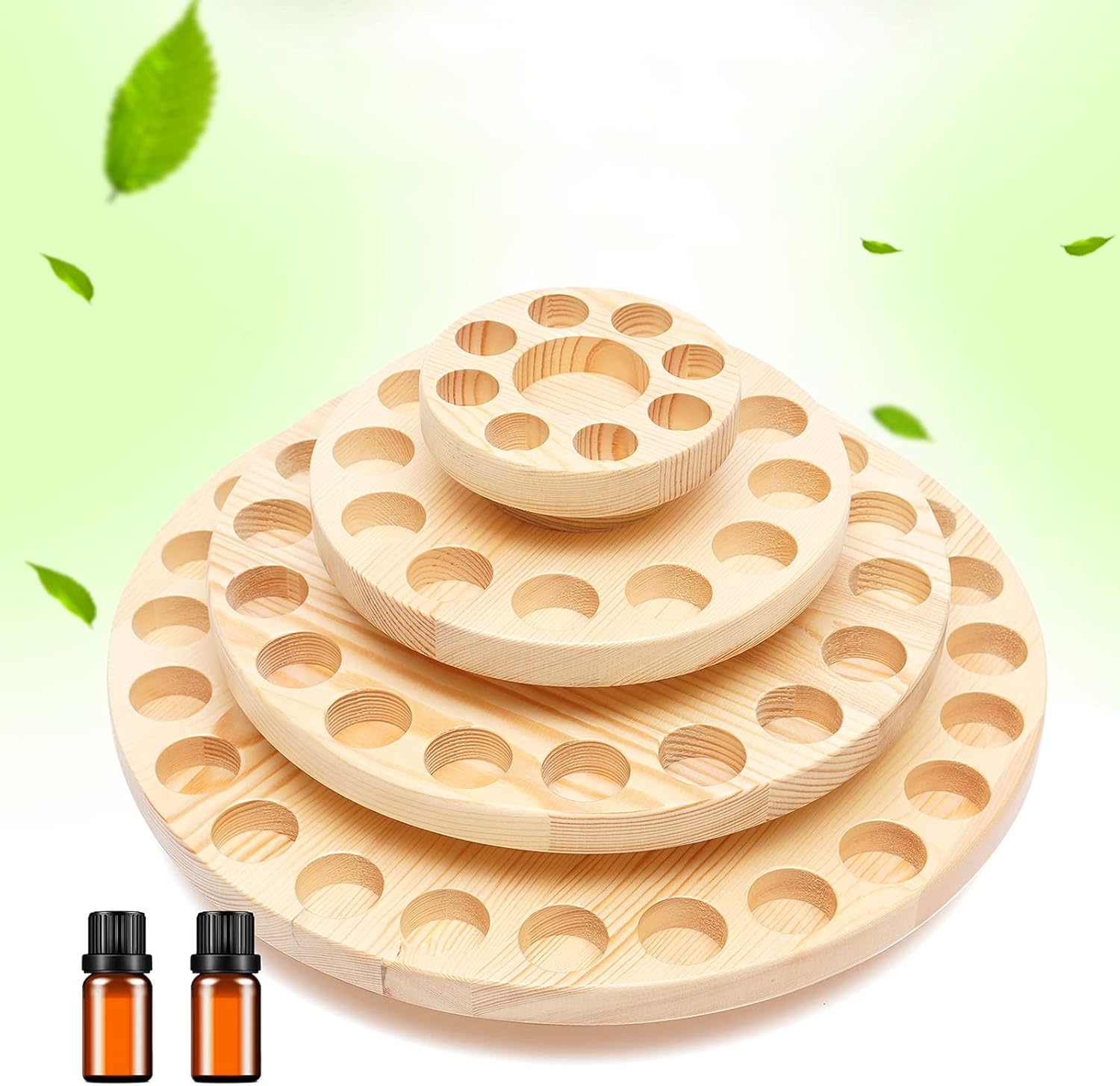 63 Slots Wooden Essential Oil Storage Rack, Rotating Cosmetics Display Stand, 4 Tiers Wood Essential Oil Display Stand for 63 Bottles