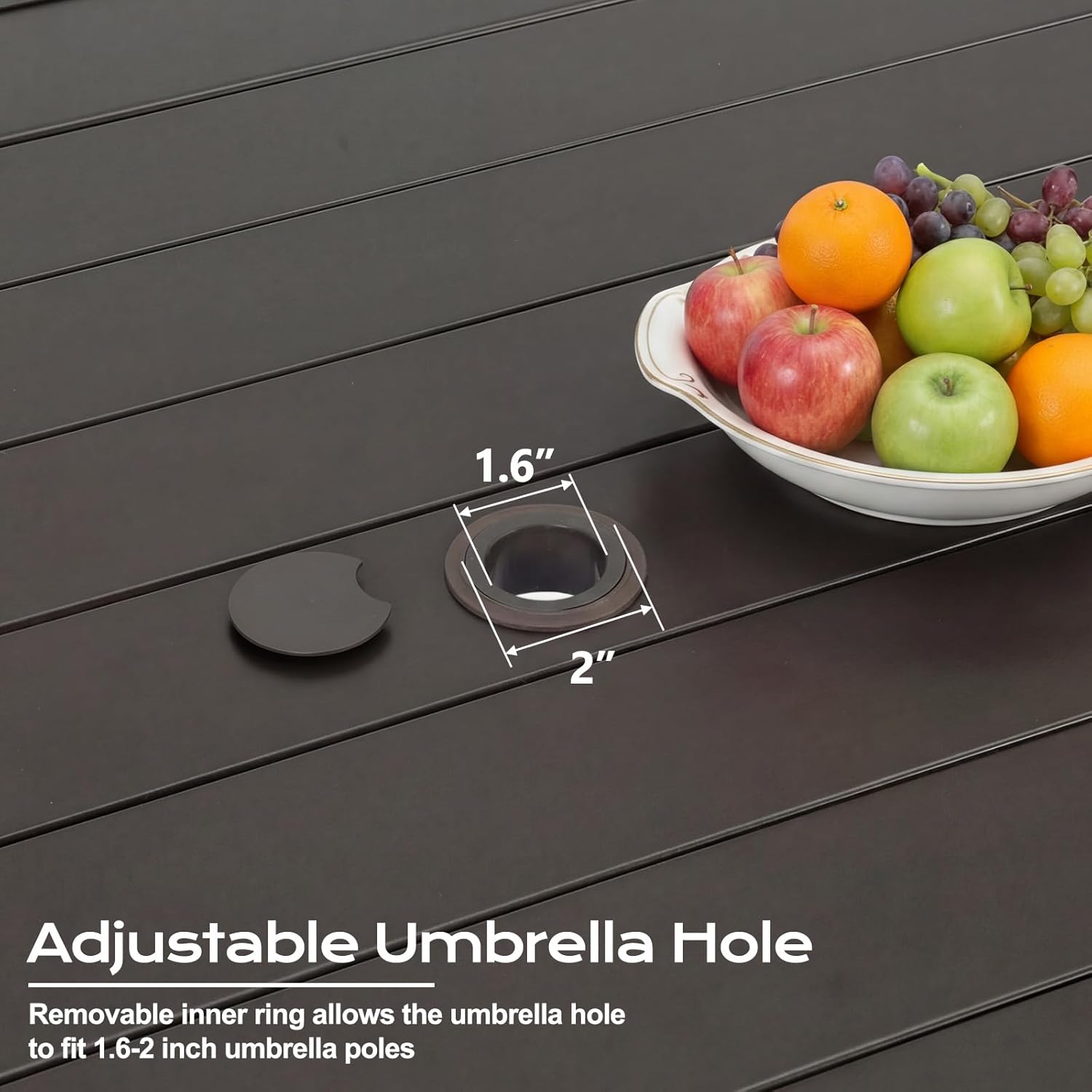 Aoodor Patio Dining Table for 8, 83'' Rectangular Metal Outdoor Patio Table with Umbrella Hole, Outdoor Dining Table for Deck, Yard, Poolside, Porch