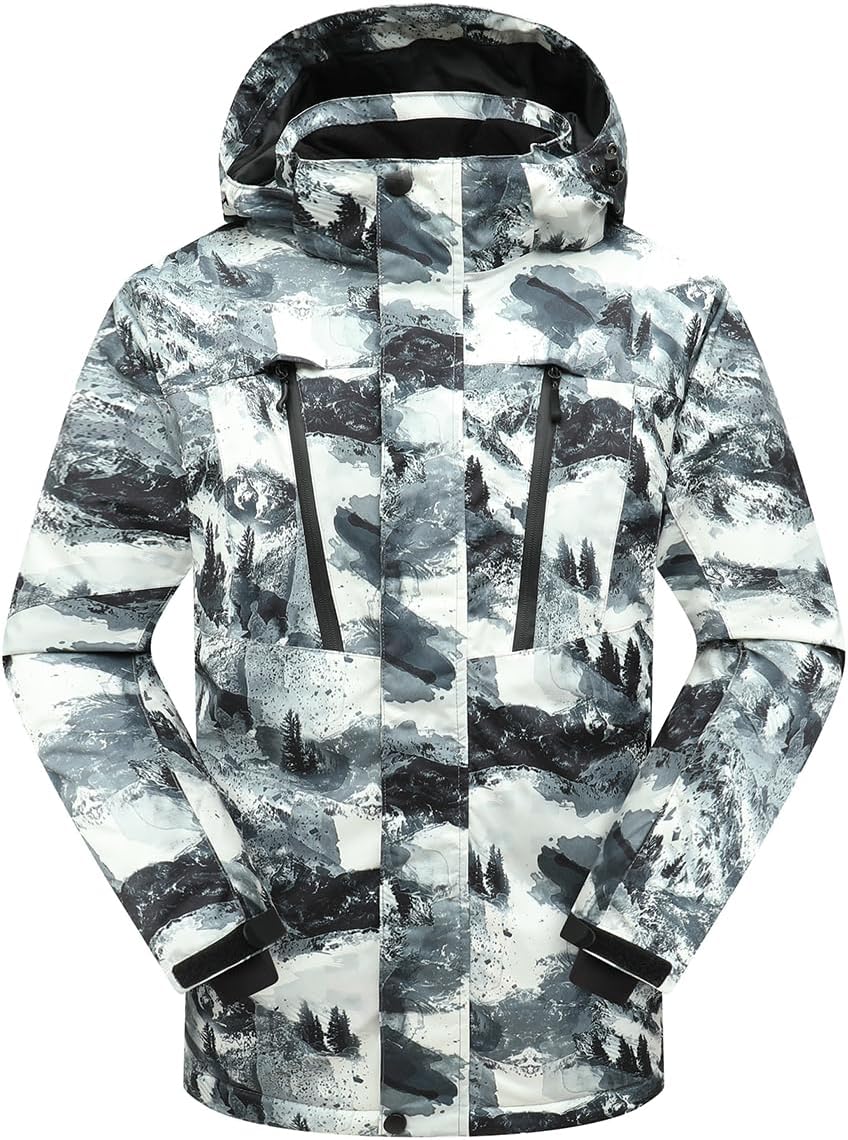 PHIBEE Men's Waterproof Ski Jacket Winter Warm Snow Coat Windproof Hooded Rain Jacket